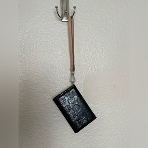 Polished Black Michael Kors Wristlet Tan Handle Silver Hardware!